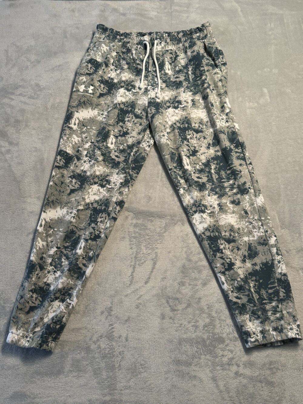 Small Under Armour Womens Terry Rival Jogger Pants Drawstring Camo Tie Dye Sweat